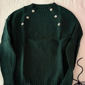 J. Crew Forest Green Sweater with Floral Accents